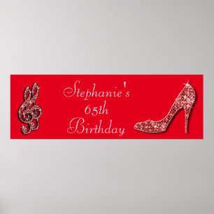 Red Music Note and Stiletto 65th Birthday Poster