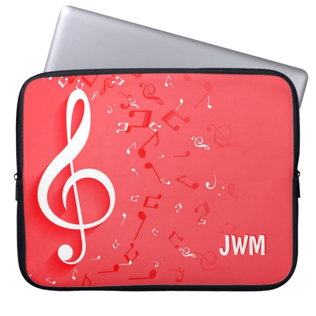 Red Music Notes and Custom Monogram Laptop Sleeve (Front)