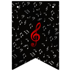 red music notes and silver black bunting 