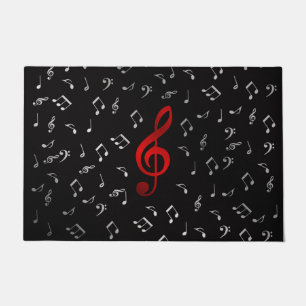 red music notes and silver black doormat