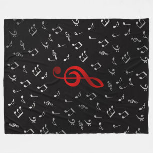 red music notes and silver black fleece blanket