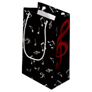 red music notes and silver black small gift bag