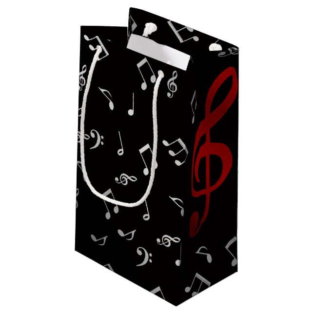 red music notes and silver black small gift bag (Back Angled)