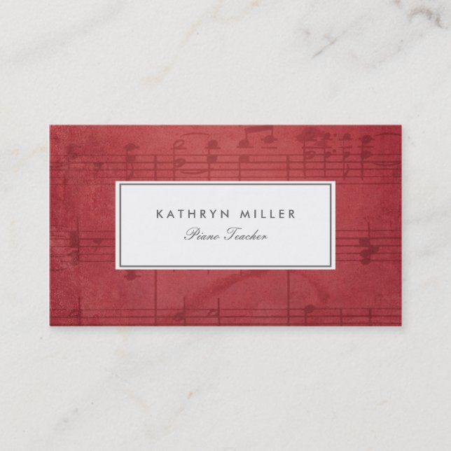 Red Music Notes Business Cards (Front)