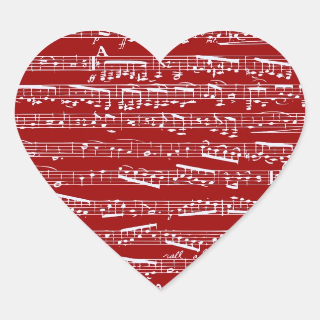 Red music notes heart sticker (Front)