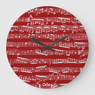 Red music notes large clock