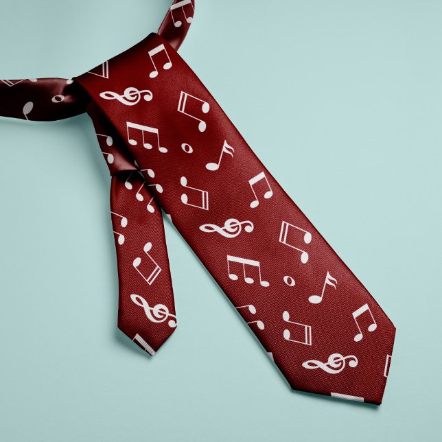 Red Music Notes Pattern Tie (Creator Uploaded)