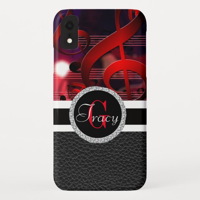 Red music notes with a leather and a Monogram Case-Mate iPhone Case (Back)