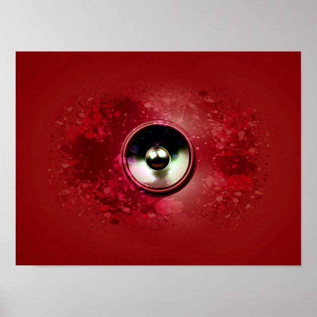 Red music speaker and splattered paint poster (Front)