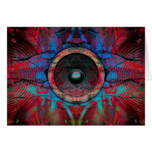 Red music speakers on a cracked wall