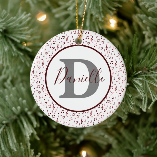 Red music theme personalised ceramic tree decoration (Tree)