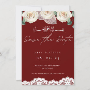 Red Muslim invitation flower lace save the date