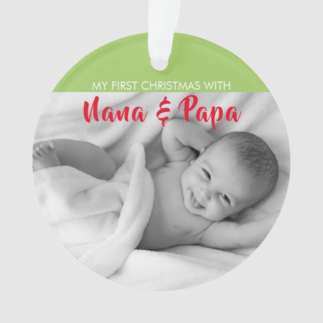 Red| My First Christmas with Nana and Papa|Photo Ornament (Front)