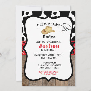 Red My First Rodeo Cowboy Western Birthday Invitation