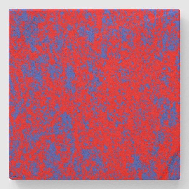Red n Blue Marbled Spotted Square Stone Coaster (Front)