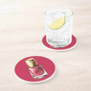 Red Nail Polish Beauty is quote Coaster