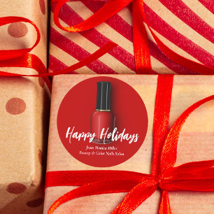 Red Nail Polish Happy Holidays Custom Beauty Salon Classic Round Sticker