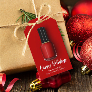 Red Nail Polish Happy Holidays Custom Beauty Salon Gift Tags