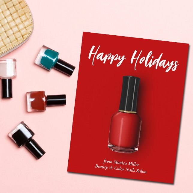 Red Nail Polish Happy Holidays Custom Beauty Salon Postcard (Creator Uploaded)