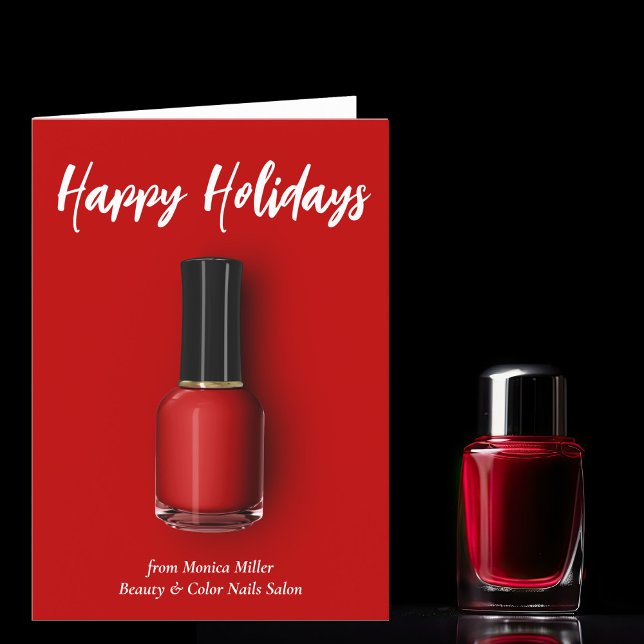 Red Nail Polish Happy Holidays Custom Manicurist Holiday Card (Creator Uploaded)