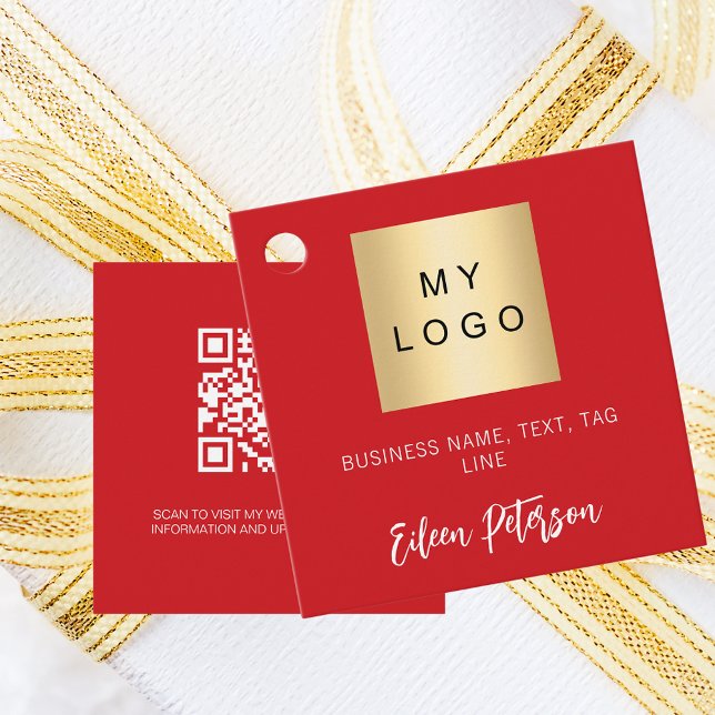 Red name business logo QR code hang tag (Creator Uploaded)