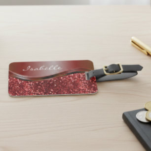 Red Name Faux Glitter Bling Personalised  Luggage Tag