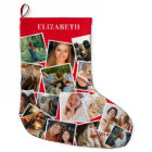Red Name Photo Collage Large Christmas Stocking