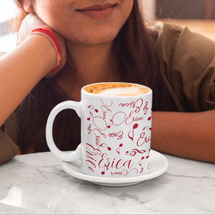 Red Names and Speckled Musical Notes Coffee Mug