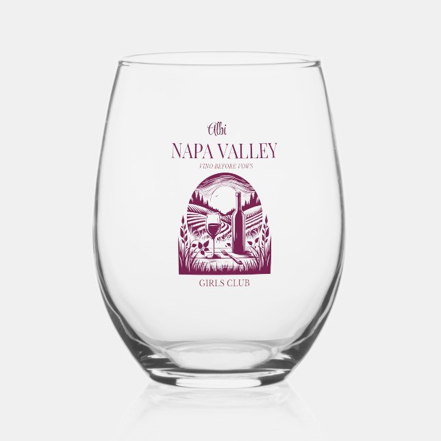 red napa valley bachelorette stemless wine glass (Front)