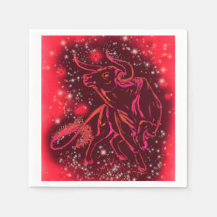 Red Napkins Bull Running At Starry Night