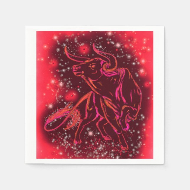 Red Napkins Bull Running At Starry Night (Front)
