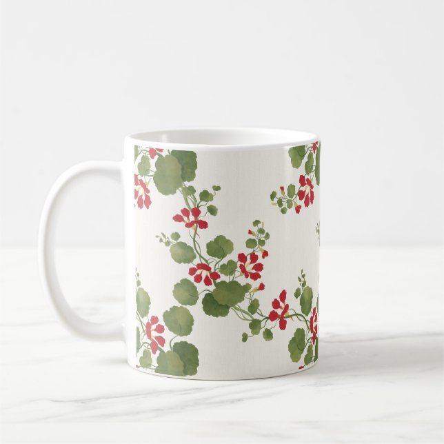 Red Nasturtium Cream Background  Coffee Mug (Left)