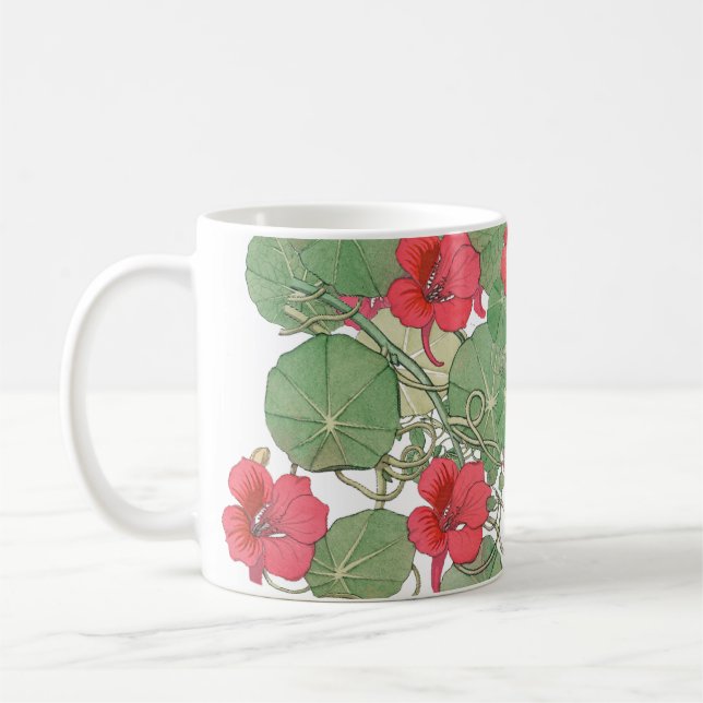 Red Nasturtiums | Antique Lithograph 1896 Coffee Mug (Left)