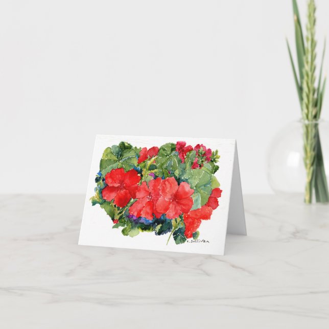 Red Nasturtiums H2O-colour Folded Thank You Card (Front)