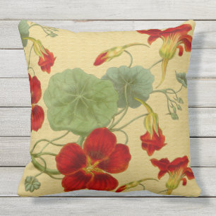 Red Nasturtiums on Gold Outdoor Pillow 20x20