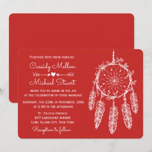 Red Native American Dream Catcher Boho Wedding Invitation