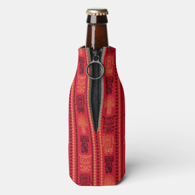 Red Native Pattern Ethnic Tribe Boho Culture Bottle Cooler (Bottle Back)