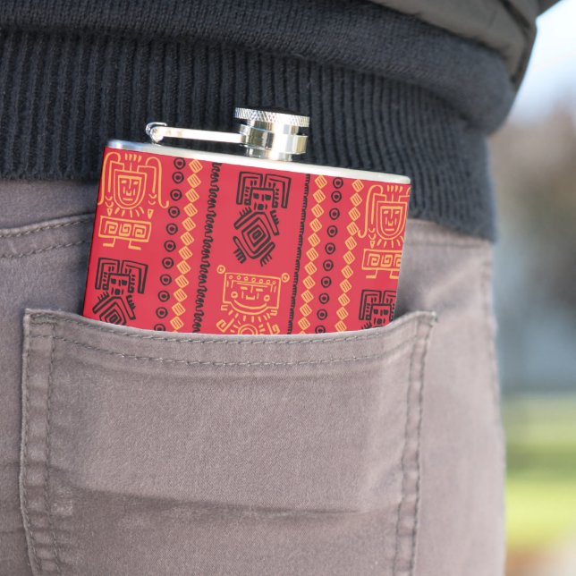 Red Native Pattern Ethnic Tribe Boho Culture Hip Flask (In Situ)