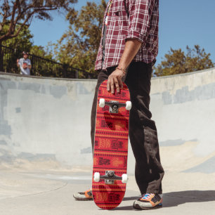Red Native Pattern Ethnic Tribe Boho Culture Skateboard