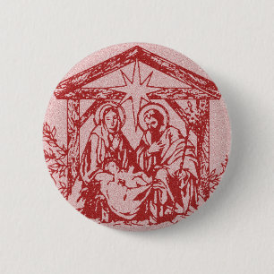 Red Nativity 6 Cm Round Badge