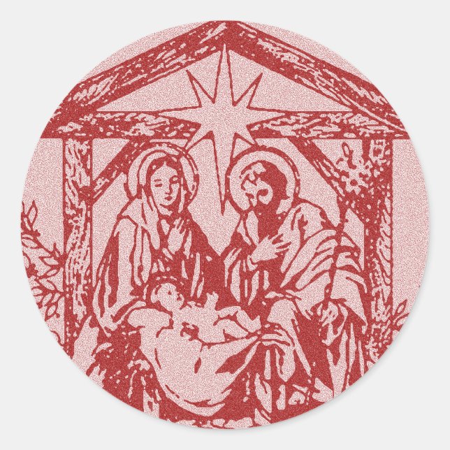 Red Nativity Classic Round Sticker (Front)