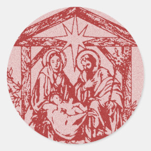Red Nativity Classic Round Sticker