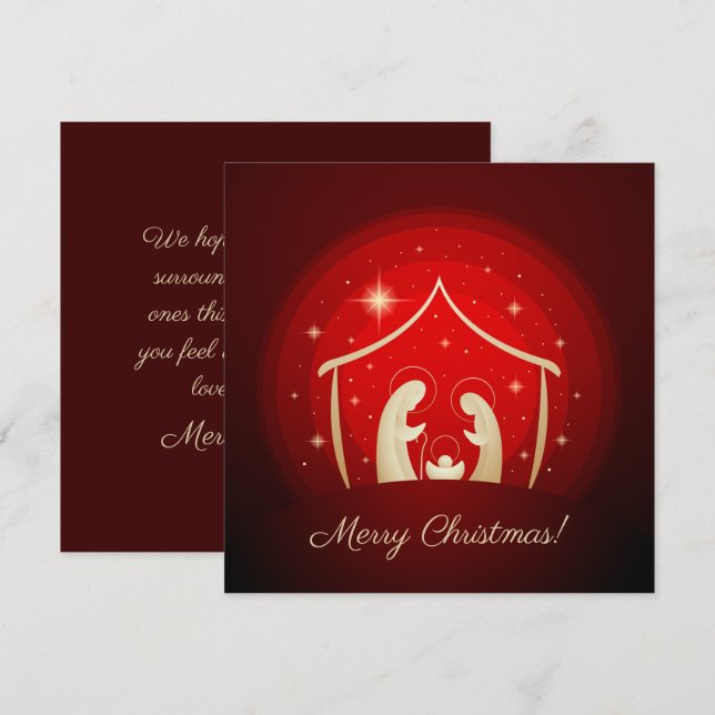 Red Nativity Merry Christmas Holiday Card (Front/Back)