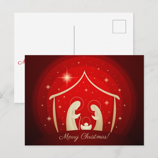 Red Nativity Merry Christmas Holiday Postcard (Front/Back)