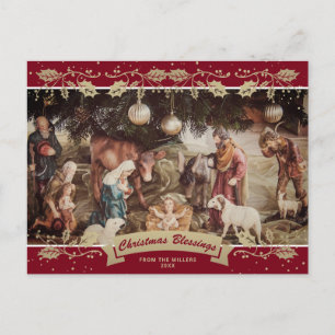 Red Nativity Scene Christian Christmas Photo Holiday Postcard