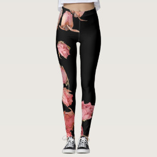 Red natural roses on transparent background leggings