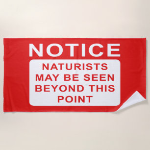 Red Naturist Beach Sign Notice Beach Towel