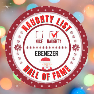 Red Naughty or Nice Hall of Fame Christmas Sticker