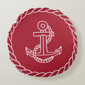Red Nautical Anchor Round Pillow