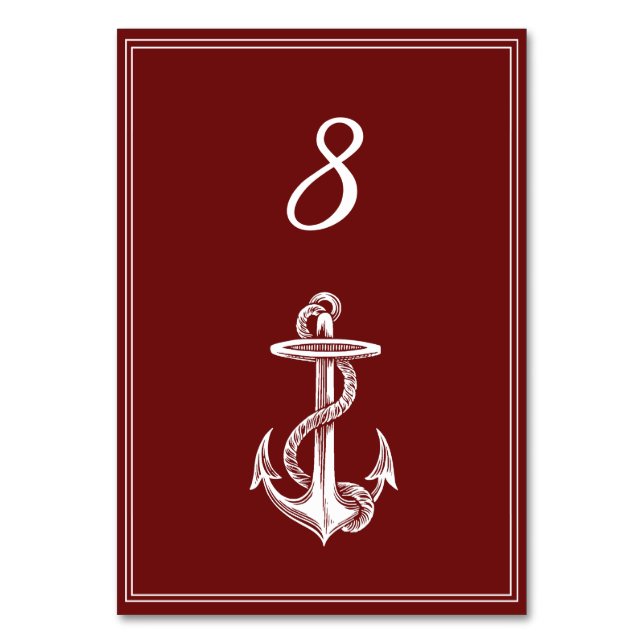 Red Nautical Anchor Table Number Card (Front)